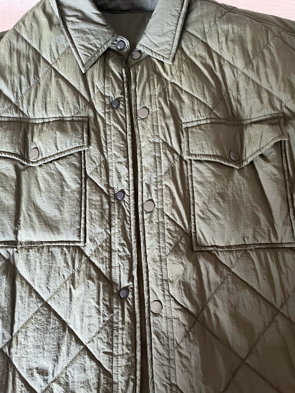 Oak + Fort Quilted Olive Green Button-Front Jacket - Picture 3 of 5